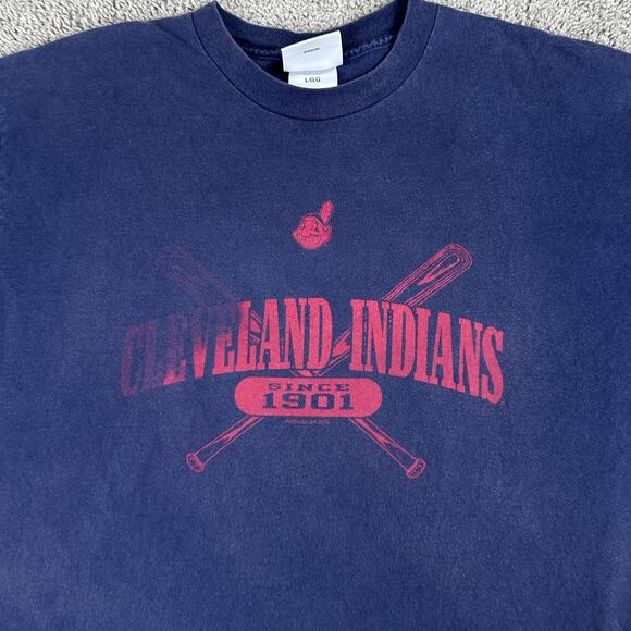 VINTAGE Cleveland Indians Shirt Mens Large Blue Red MLB Baseball Y2K 2000 - Picture 3 of 12